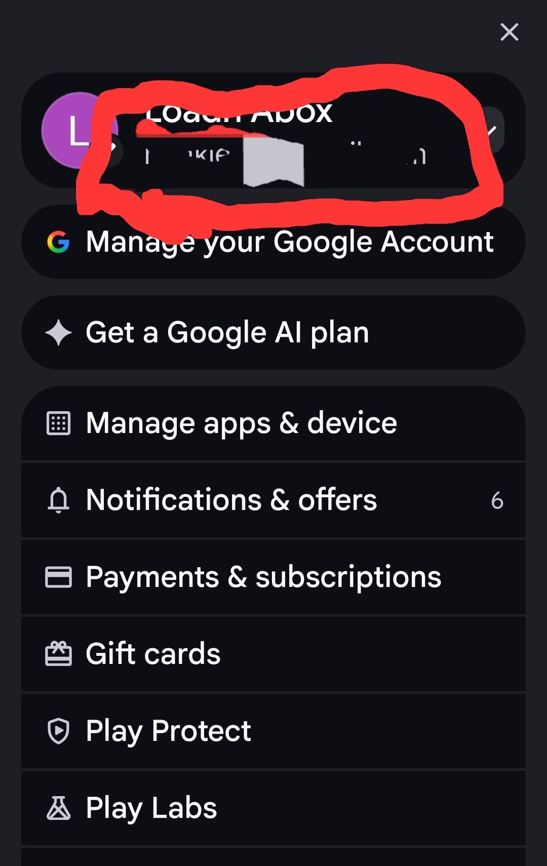The Play Store home screen, with the profile picture in the top right corner.